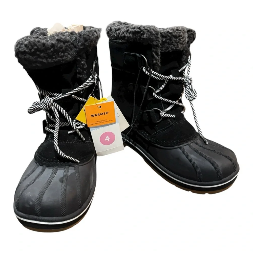 Cat & Jack Black Lined Boots Youth Size 4 - Picture 3 of 5